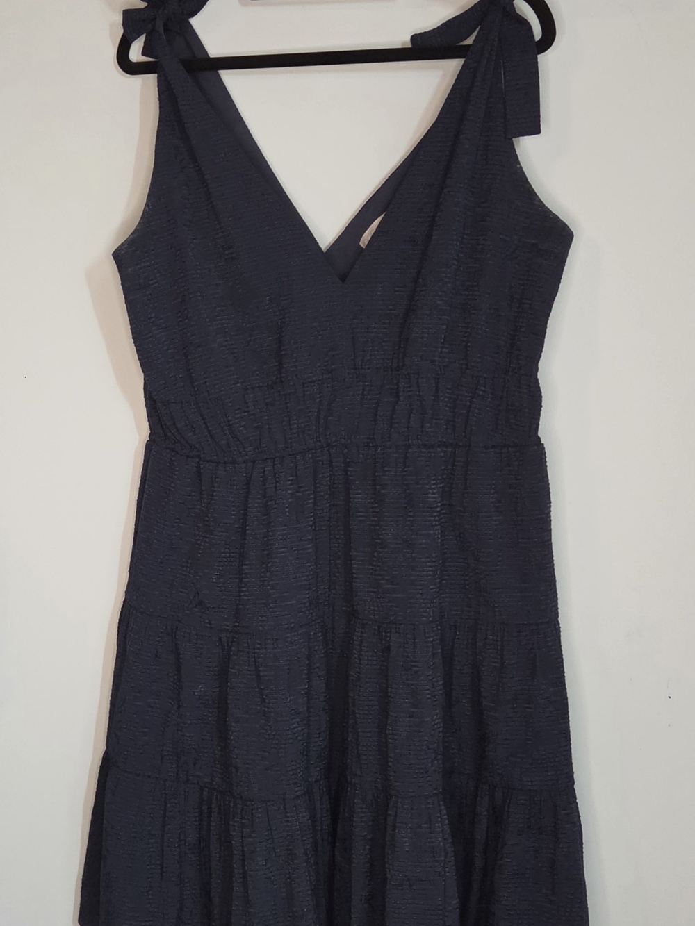 Chelsea28 Navy Textured Tie-Shoulder Midi Dress